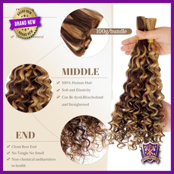 18 Inch Human Hair Extensions, Water Wave Curly Braiding Hair, 100g Pack main image 4